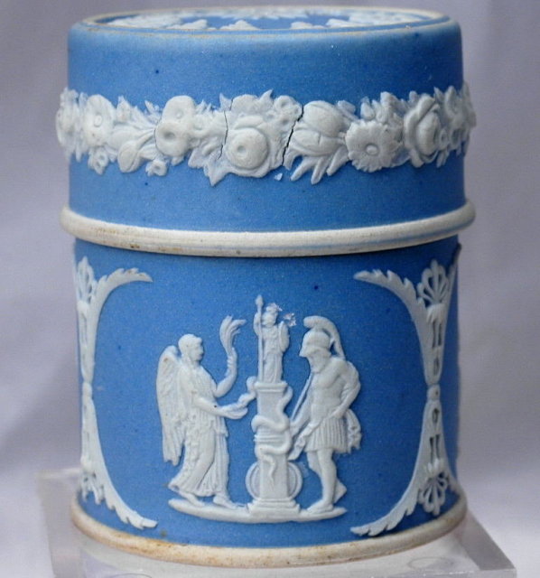 Wedgwood Blue Jasperware Match Box Cylinder