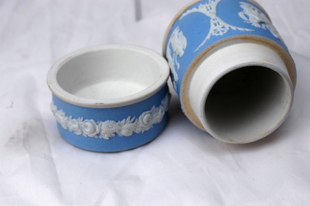 Wedgwood Blue Jasperware Match Box Cylinder