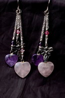 Amethyst & Rose Quartz Hearts & Sterling Fairy Earrings