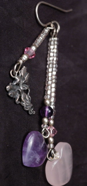 Amethyst & Rose Quartz Hearts & Sterling Fairy Earrings