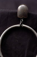 Crafted Vintage Sterling Silver Earrings Big Hoops on Post with Bead & Cone