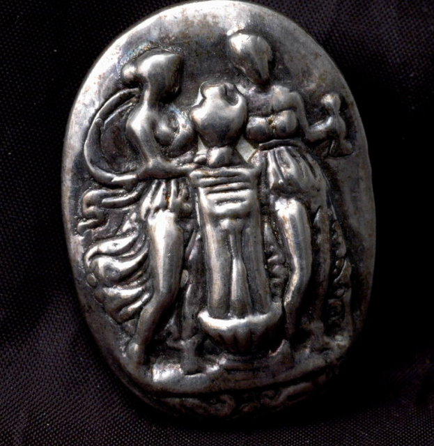 Hand Wrought Sterling Silver Goddesses in Repousse Brooch Pin Pendant