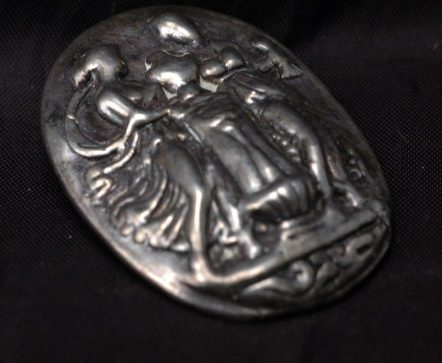 Hand Wrought Sterling Silver Goddesses in Repousse Brooch Pin Pendant