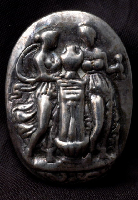Hand Wrought Sterling Silver Goddesses in Repousse Brooch Pin Pendant