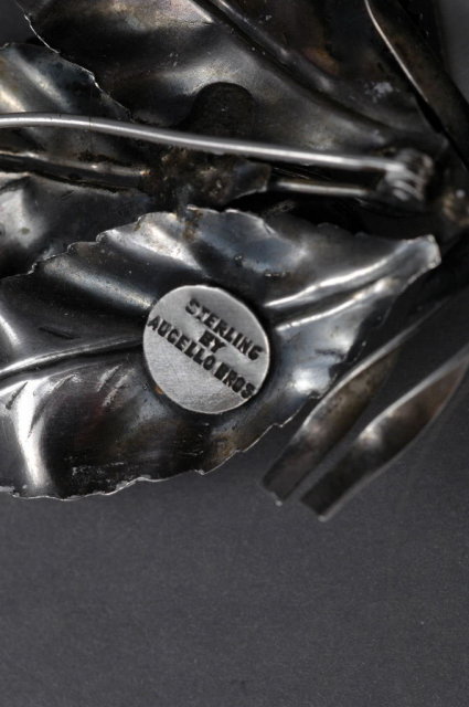 VINTAGE STERLING SILVER AUCELLO FLORAL PIN c. 1920