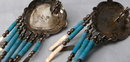 NATIVE AMERICAN, ZUNI VINTAGE STERLING SILVER & TURQUOISE CONCHO DANGLE EARRINGS SIGNED Q.T.