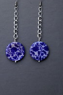 Blue White Shell Long Dangle Earrings , Hand Crafted Original Design
