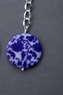 Blue White Shell Long Dangle Earrings , Hand Crafted Original Design