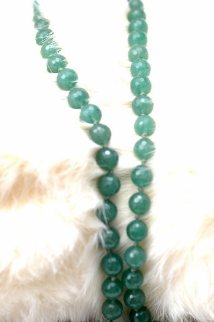 Faceted Dark Green Aventurine Beaded Necklace Hand Knotted 19