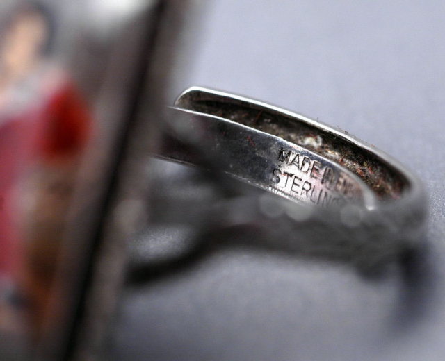 Sterling Silver Ring with Handpainted Miniature Portrait - Sir Thomas Lawrence Painting RED BOY