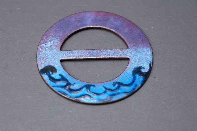 Signed Enamel on Copper Belt Buckle / Sash Buckle Hand crafted