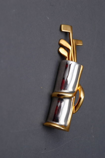 Golf Bag Pin Brooch by Navika USA, Silver & Gold Gilt