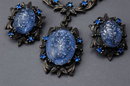 Vintage Blue Glass Parure with Silver Metallic Confetti Flecks Excellent!