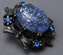 Vintage Blue Glass Parure with Silver Metallic Confetti Flecks Excellent!