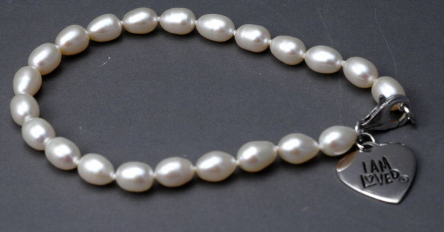 I Am Loved Sterling Charm Pearl Bracelet