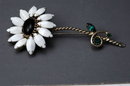 Large Vintage Black Centered White Daisy Brooch