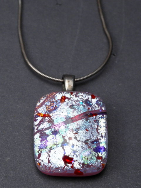 Sterling Silver & Dichroic Art Glass Pendant on Sterling Chain Hand Crafted Artisan