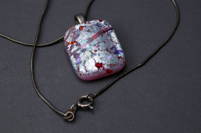 Sterling Silver & Dichroic Art Glass Pendant on Sterling Chain Hand Crafted Artisan
