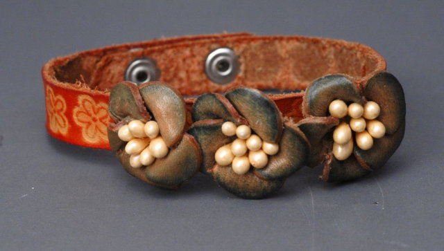 Boho Hippie Leather Flowers Bracelet Hand Crafted