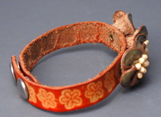 Boho Hippie Leather Flowers Bracelet Hand Crafted