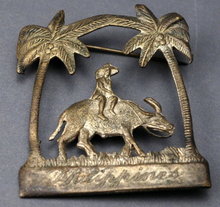 Silver Brooch, Man on Ox, Palm Trees Souvenir of the Philippines.