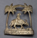 Silver Brooch, Man on Ox, Palm Trees Souvenir of the Philippines.