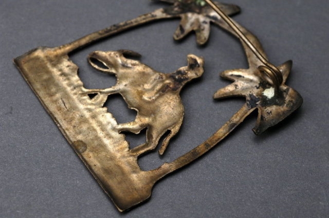 Silver Brooch, Man on Ox, Palm Trees Souvenir of the Philippines.