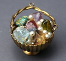 Gold Basket of Gems Large Pendant Charm