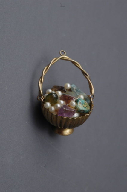 Gold Basket of Gems Large Pendant Charm