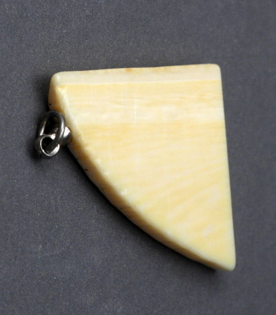 Fossilized Ivory Scrimshaw Sailing Ship Pendant