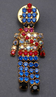Rhinestone Colorful RED WHITE AND BLUE Toy Soldier Nut Cracker Lapel Pin
