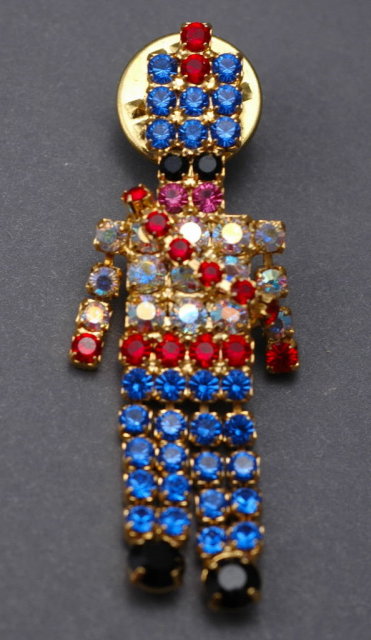 Rhinestone Colorful RED WHITE AND BLUE Toy Soldier Nut Cracker Lapel Pin