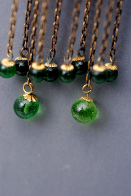 Victorian Brass & Green Glass Filigree Long Dangle Chatelaine Earrings