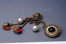 Rare ADELE SIMPSON Chatelaine Swag Pin Duet Brass/Coral/Pearl