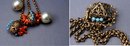 Rare ADELE SIMPSON Chatelaine Swag Pin Duet Brass/Coral/Pearl