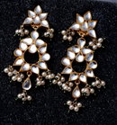 Mirrored Glass Cabochon & Pearl Chandelier Clip On Earrings
