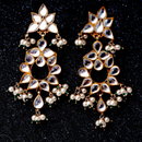 Mirrored Glass Cabochon & Pearl Chandelier Clip On Earrings