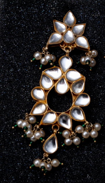 Mirrored Glass Cabochon & Pearl Chandelier Clip On Earrings