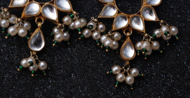 Mirrored Glass Cabochon & Pearl Chandelier Clip On Earrings