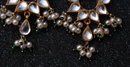 Mirrored Glass Cabochon & Pearl Chandelier Clip On Earrings