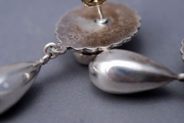 Sterling Silver Onyx Concho Drop Earrings