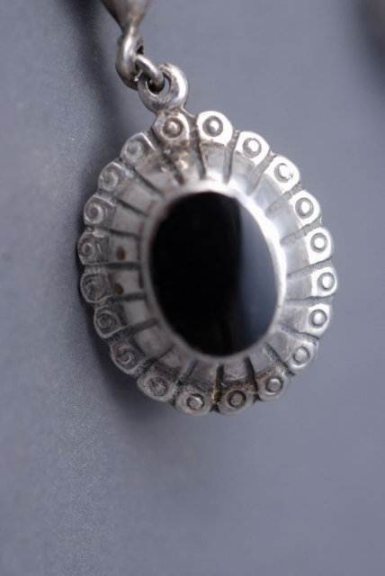 Sterling Silver Onyx Concho Drop Earrings