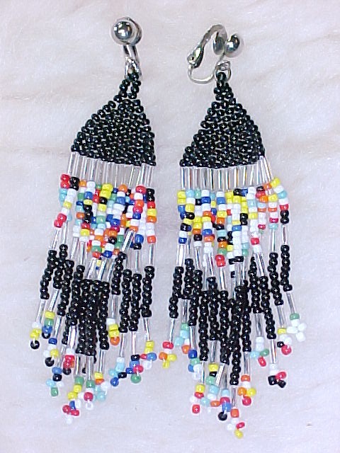 Native Amercian Beaded Tassle Earrings Old Hippie Look