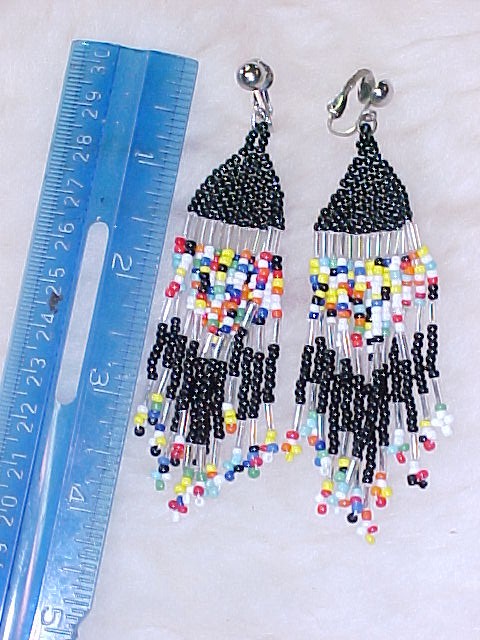 Native Amercian Beaded Tassle Earrings Old Hippie Look