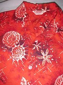 Tropical Seashell Shirt by Pilgrim of California made for Sears & Roebuck Nice Red,White, Black & Brown Seashell Print size XL 17-17 1/2
