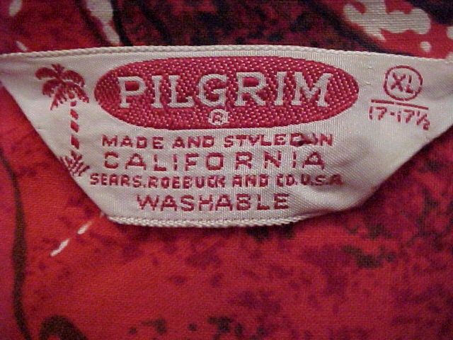 Tropical Seashell Shirt by Pilgrim of California made for Sears & Roebuck Nice Red,White, Black & Brown Seashell Print size XL 17-17 1/2