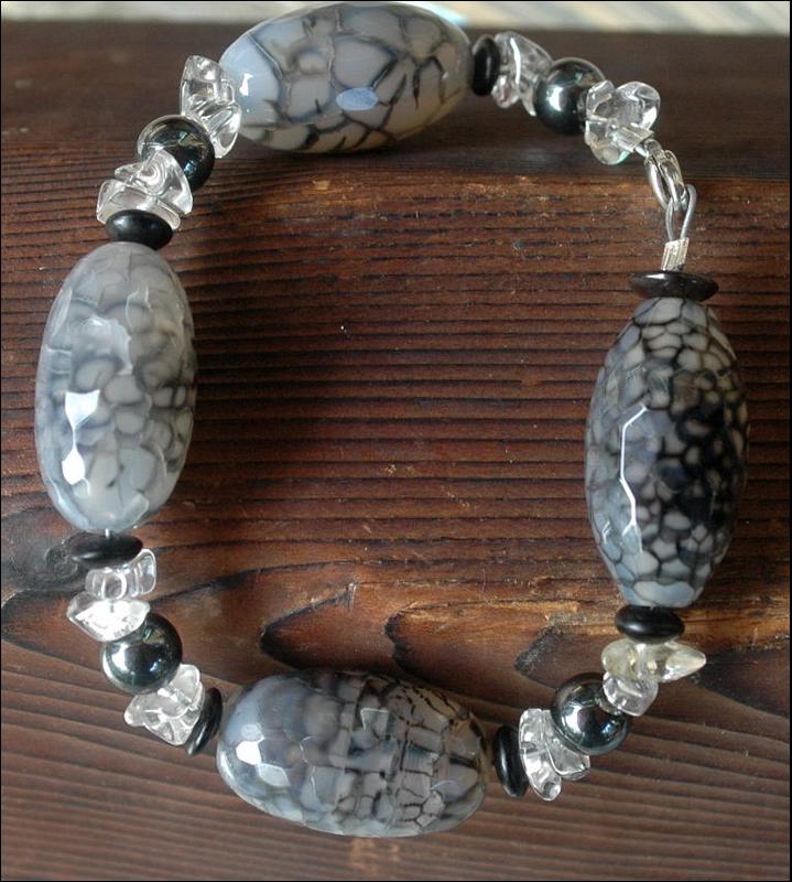 Chunky Agate & Quartz Bracelet, Handcrafted Original Design