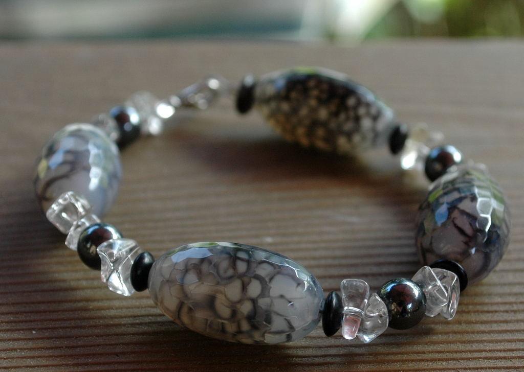 Chunky Agate & Quartz Bracelet, Handcrafted Original Design