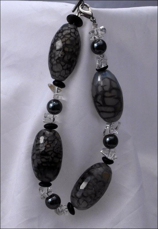 Chunky Agate & Quartz Bracelet, Handcrafted Original Design