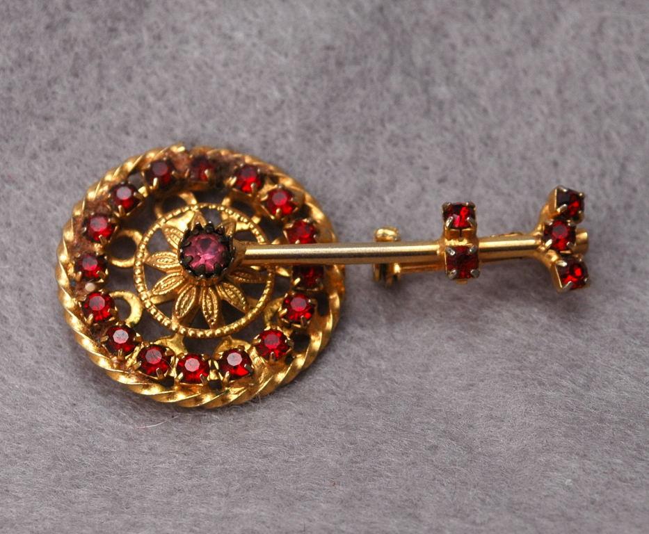 Ruby Rhinestone Moveable Unicycle Pin, Brooch Unusual rare